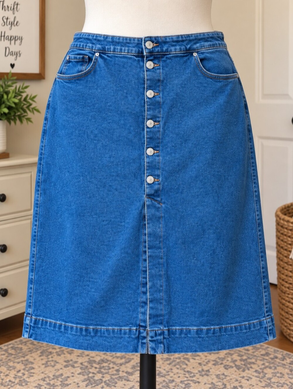 Joe Fresh Plus Size 22W Stretch Denim Button Front Midi Jean Skirt